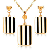 Vintage Style Gold Colour White Black Shell Stainless Steel Tag Pendant Necklace and Earrings Sets for Women
 Clavicle Necklaces Jewellery