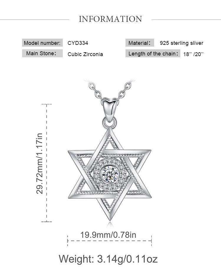 NEW Silver Star of David AAA+ Cubic Zirconia Hexagram Pendant Necklace - The Jewellery Supermarket