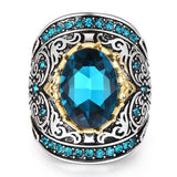 NEW VINTAGE RINGS Aquamarine Huge Oval Gemstones Hyperbole Design Size US 6-10 Ring
