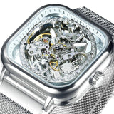 NEW - Luxury Mens Gold transparent Mesh Steel Wristwatch Skeleton Forsining Watch - The Jewellery Supermarket