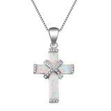 Charming Cross White/Blue Imitation Fire Opal Zircon Pendants Necklaces - Religious Jewellery