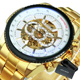 NEW - Luxury Men Silver Gold Skeleton Automatic Mechanical Wrist Military Watch - The Jewellery Supermarket