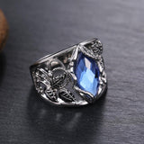 Fashion Wide Noble Rhombus Cut Blue Horse Eye Drill Stone Hollow Leaf Ring - The Jewellery Supermarket