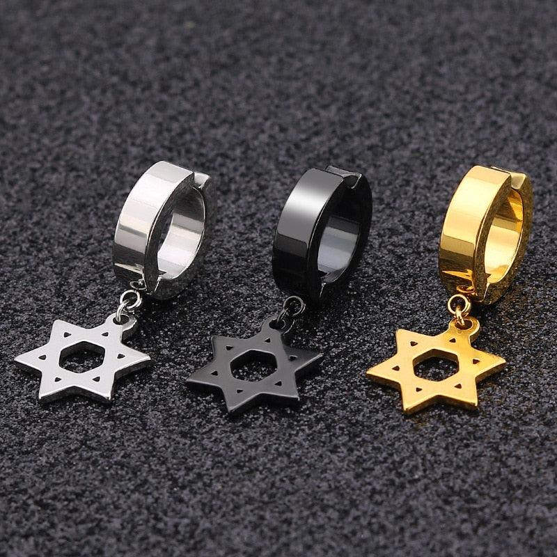 NEW Simple Gold Color Star of David Retro Stainless Steel Drop Earrings for Women - The Jewellery Supermarket