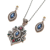 Ethnic Antique Gold Blue Stone Rhinestone Necklace Drop Earring For Women Jewellery Sets - Fashion Jewellery