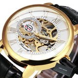 NEW - Luxury Mens Gold Mechanical Skeleton Leather Forsining 3d Hollow Watch - The Jewellery Supermarket
