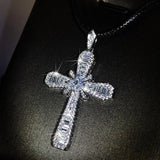 Exquisite White AAA Zircon Crystals Cross Pendant Necklace - Women's 925 Silver Geometric - Religious Jewellery