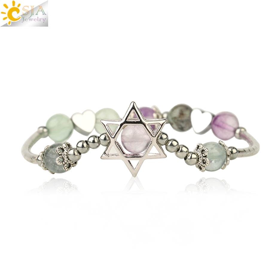 NEW Natural Stone Hexagram Round Bead Crystal Quartz Star of David Heart Charming Bracelets - The Jewellery Supermarket