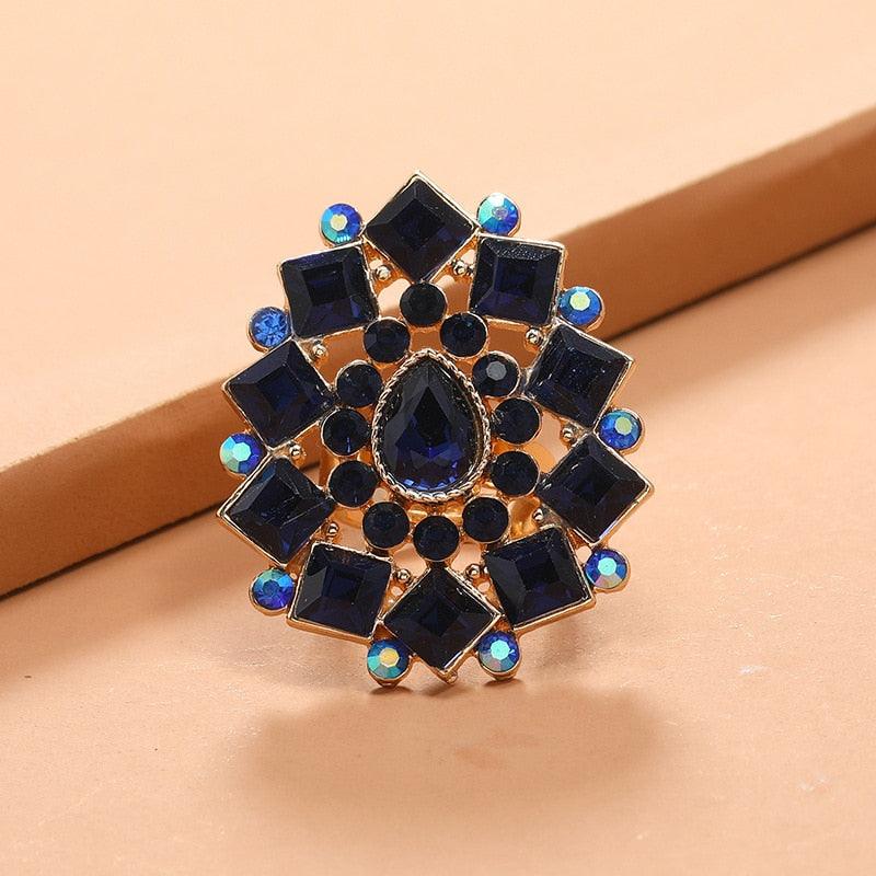 NEW VINTAGE RINGS Vintage Blue Crystal Big Flower Wedding Promise Bohemian Rings - The Jewellery Supermarket