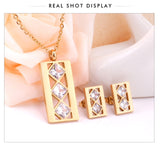 NEW DESIGN Geometry Stainless Steel CZ Crystal Pendant Necklace Earrings Fashion Jewellery Set - The Jewellery Supermarket
