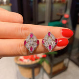 NEW ARRIVAL - Luxury Vintage Lab Ruby Gemstone High Carbon Diamond Jewellery Set - The Jewellery Supermarket