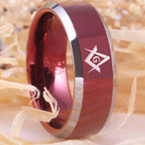 SQUARE AND COMPASSES Red Color Tungsten Freemason Masonic Ring - The Jewellery Supermarket