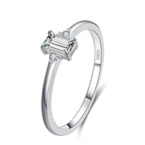 Elegant Silver Classic Charm Emerald Cut AAA+ Zirconia Diamond Ring - The Jewellery Supermarket