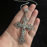 Large Victorian Cross Necklace Long 19” Chain Gold Silver Colour Religious Gothic Christian Jewellery