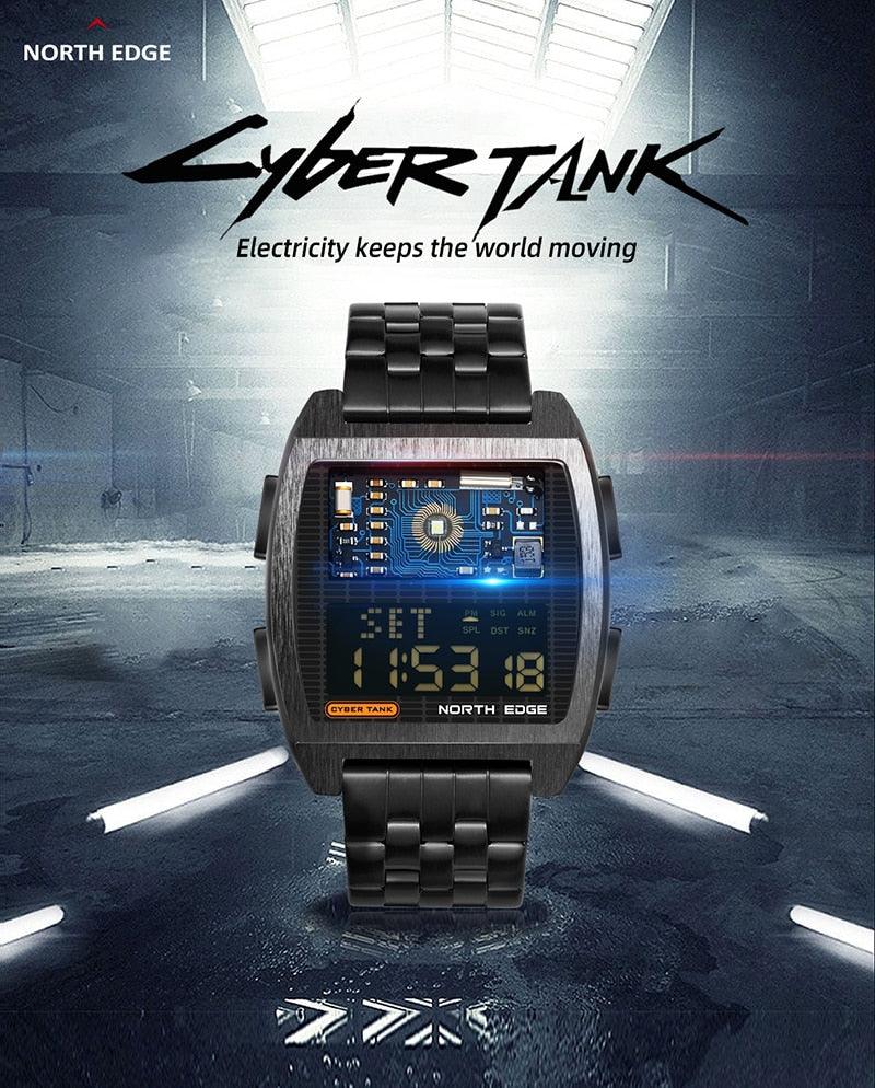 NEW MENS WATCHES - Retro Industrial Metal Style Waterproof 50M Sport World Time Digital Watch - The Jewellery Supermarket