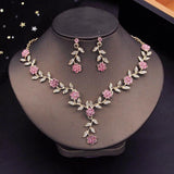 New Luxury Fashion Flower Choker Necklace Earrings Necklace Sets - Rhinestone Jewellery Sets for Women
