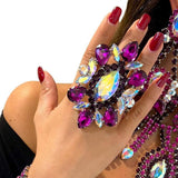 NEW ARRIVAL 2023 - Luxury Purple Exaggerate Decoration Large Crystal Rhinestone Open Ring - The Jewellery Supermarket