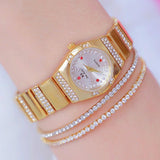 Elegant Small Dial Bling Fashion Luxury Brand Simulated Diamonds Gold Silver Colour Female Bracelet Wristwatch