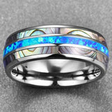 Popular Blue Opal Inlaid Natural Shells Tungsten Carbide  Silver Color Rings