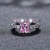 Adorable Luxury Pink AAA+ Cubic Zirconia Princess Cut Ring Set - The Jewellery Supermarket