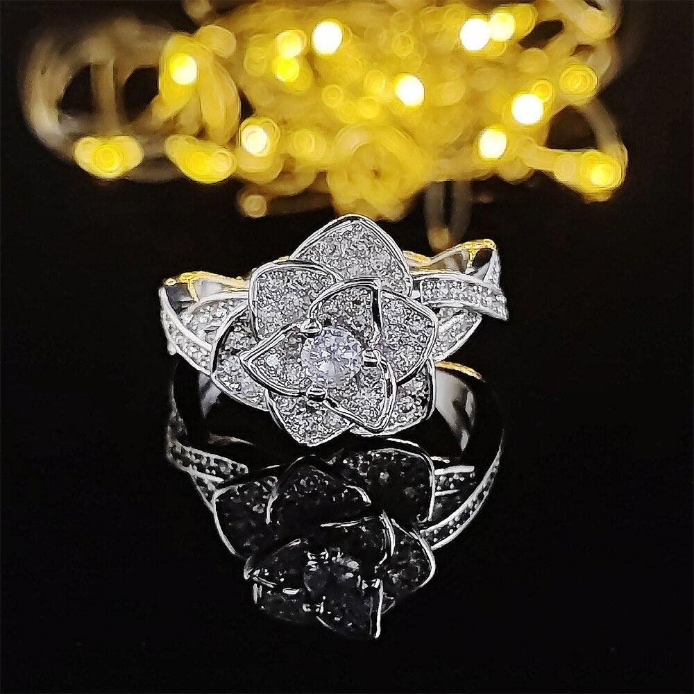 New Luxury Rose Gold Color Rose Design AAA+ Quality CZ Diamonds Fashion Ring - The Jewellery Supermarket
