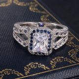 Adorable New Luxury Blue Color Princess Cut  AAA+ Cubic Zirconia Diamonds Fashion Ring