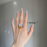 New Luxury Resizable Oversized White Yellow Square AAA+ Quality CZ Diamonds High End Ring - The Jewellery Supermarket