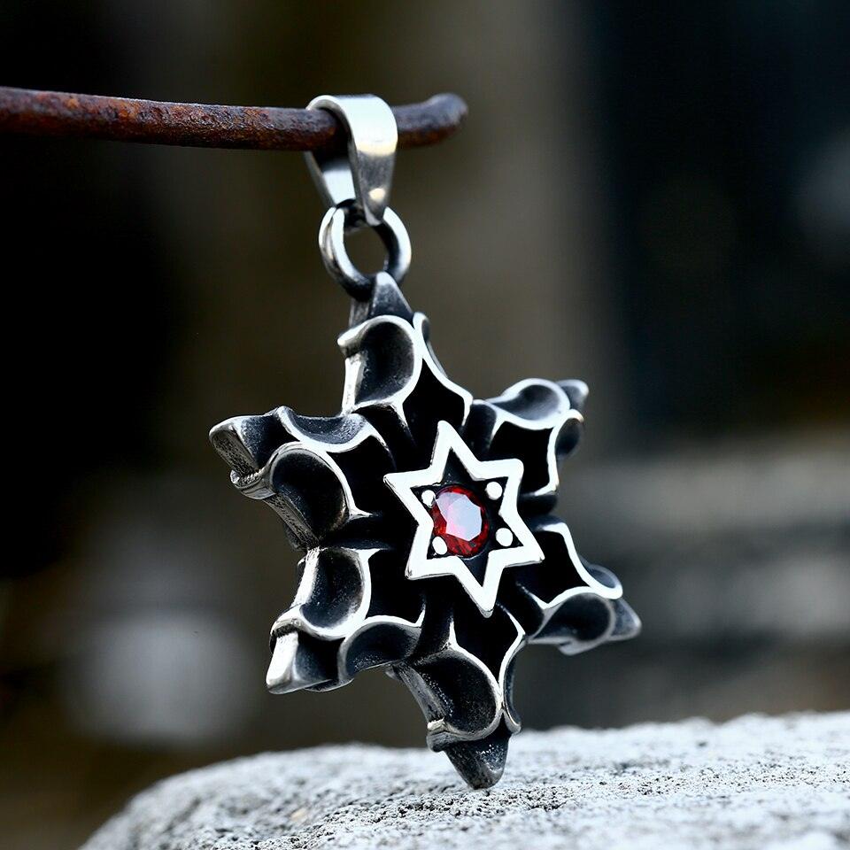 New Arrival 316L Stainless Steel Star Of David Hexagram Black Red Zircon Necklace Pendant - The Jewellery Supermarket