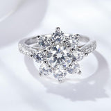 1CT 2CT DEF Color VVS Brilliant High Quality Moissanite Diamonds Sunflower Halo Platinum Plated Eternity Ring