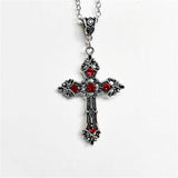 Vintage Baroque Christian Cross Unisex Necklace - Silver Colour With Crystals Gothic Crucifix Symbol Jewellery