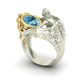 VINTAGE FASHION RINGS Sea Blue Gemstone Navy Blue Topaz Angel Wings Ring - The Jewellery Supermarket