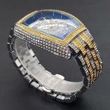 Famous Brand Diamond Silver Quartz Original Iced Out Shiny Classic Black Dial Tonneau Wristwatch - Ideal Gifts - The Jewellery Supermarket