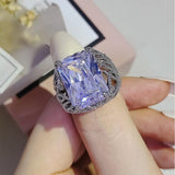New Luxury Rectangle Princess Cut AAA+ Quality CZ Diamonds Fashion Engagement Ring