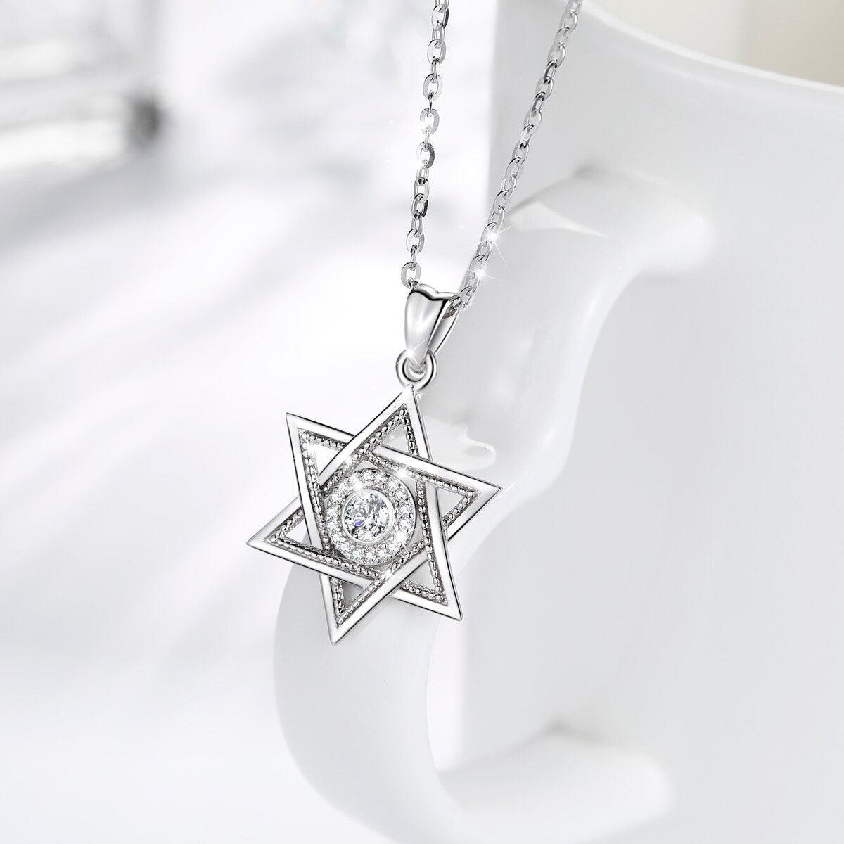 NEW Silver Star of David AAA+ Cubic Zirconia Hexagram Pendant Necklace - The Jewellery Supermarket