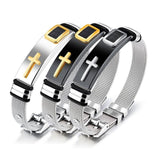 Length Adjustable Stainless Steel Strap Bracelets for Men and Women - Christian Cross Watch Band 