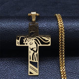 Christ Cross, Jesus Crown of Thorns Stainless Steel Crucifix Necklace - Religious Jewellery 