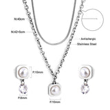 NEW DESIGN Imitation Pearl Crystal Gold Colour Stainless Steel Rolo Snake Chain Necklace Earrings Jewellery Sets