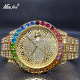 NEW ARRIVAL 18KGP Rainbow Bezel Iced Out Simulated Diamonds Fashion Couple Quartz Watches