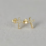 Minimalist Sterling Silver CZ Zircon Crystals Stud Earrings - Geometric Cross Gold Silver Colour Fashion Jewellery