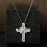 Charming Silver Colour Luxury Women White Crystal Pendant Necklace - Cute Cross Religious Necklace