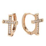 New Unique Cross Earrings 585 Rose Gold Natural Zircon Dangle Earrings - Creative Religious Fashion Jewellery