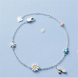 Popular 925 Sterling Silver Tassel Zircon Daisy Bee Charm Bracelet Bangle For Women - Trendy Jewellery