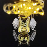 New Arrival Luxury Yellow Color 10*14mm Princess Cut AAA+ Quality CZ Diamonds Ring
