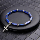 Fashion Cross Lapis lazuli, Natural Tiger Eye and Natural Stones Charms Pendant Bracelets  - Christian Jewellery