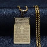 Christian Cross Bible Verse Prayer Necklace - Stainless Steel Portuguese Religious Necklaces