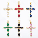 Cute Gold Plated AAA Cubic Zironia Crystals Big Crucifix Multicolor Cross Pendants - Christian Jewellery