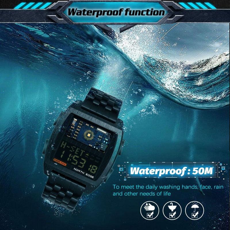 NEW MENS WATCHES - Retro Industrial Metal Style Waterproof 50M Sport World Time Digital Watch - The Jewellery Supermarket