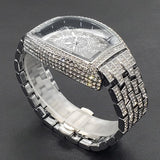 Famous Brand Diamond Silver Quartz Original Iced Out Shiny Classic Black Dial Tonneau Wristwatch - Ideal Gifts