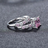 Adorable Luxury Pink AAA+ Cubic Zirconia Princess Cut Ring Set - The Jewellery Supermarket