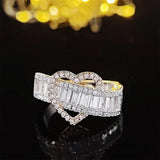 New Luxury Romantic Rose Gold Silver Color Heart Design AAA+ Quality CZ Diamonds Ring